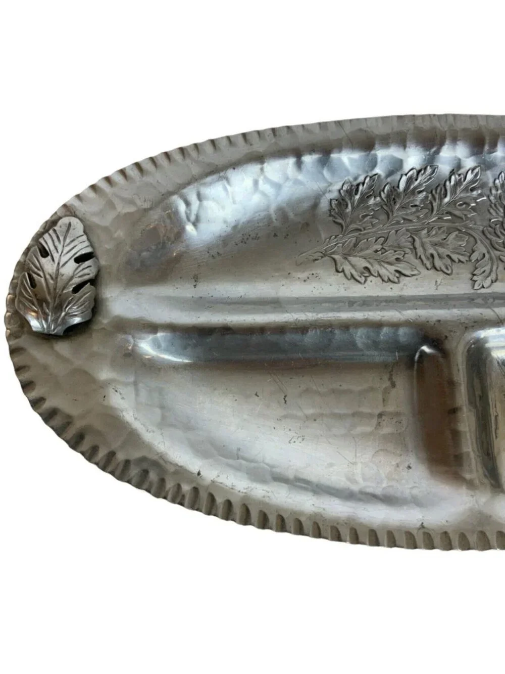 Trade Continental Hand Wrought Oval Divided Server Mum Design Hammered Aluminum